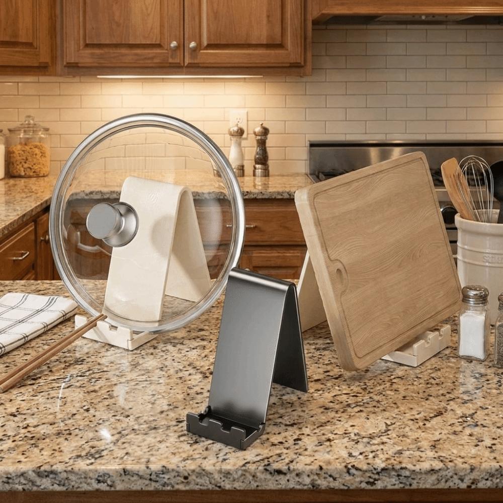 Rustproof Pot Lid Holder Stable Pot Lid Stand Multi-functional Kitchen Utensil Rest Pantry