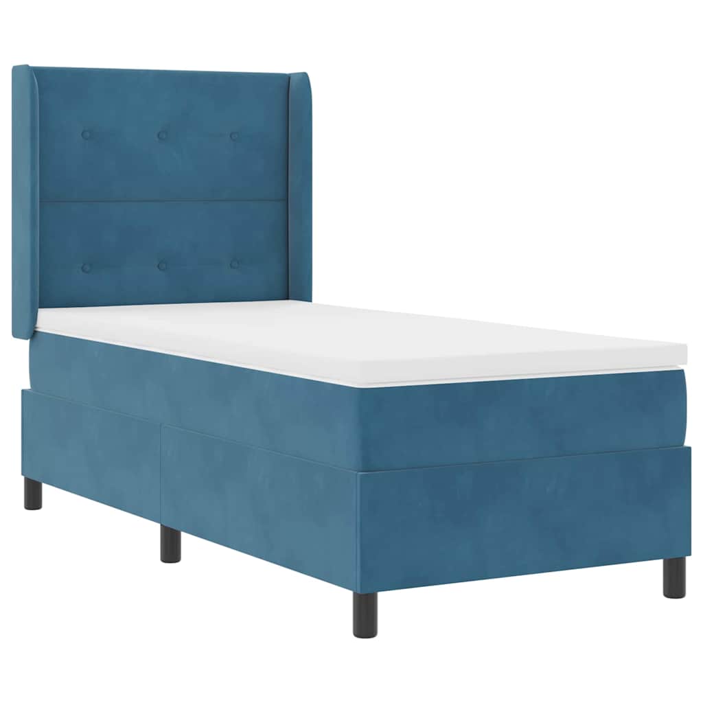 Box Spring Bed with Mattress and Headboard Blue 80 x 200 cm Velvet