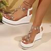 Rhinestone Flower Wedge Heel Sandals for Women Summer 2025 Fashion Chunky Platform Sandalias Mujer High Heels Dress Party Shoes