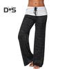 Женские брюки для йоги контрастного цвета с эластичной резинкой на талии и широкими штанинами, свободные мягкие дышащие женские спортивные штаны, женские длинные длинные брюки