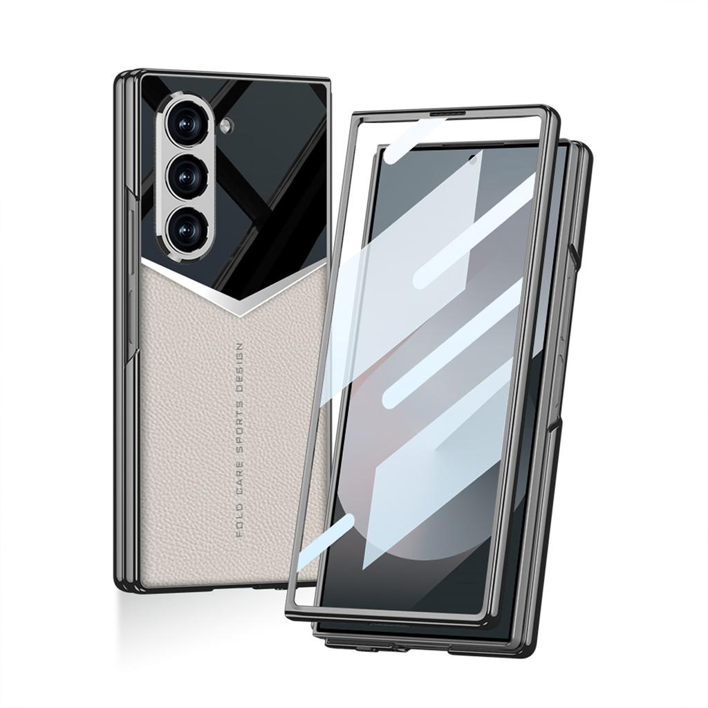 Samsung Zfold6 Mobile Phone Case Electroplated Plain Leather Carbon Fiber Pattern Jazz Supersonic Business Drop Proof New Model