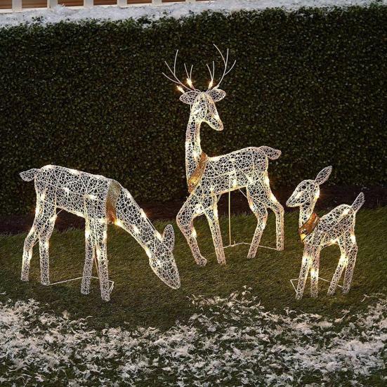 2D LED Lighted Deer Family Figurine Christmas Outdoor Yard Reindeer Light Decoration