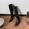 Уличные ботфорты-локомотивы 2025 весна, осень и зима новые женские ботинки с острым носком тонкий высокий каблук длинные ботинки стройнят