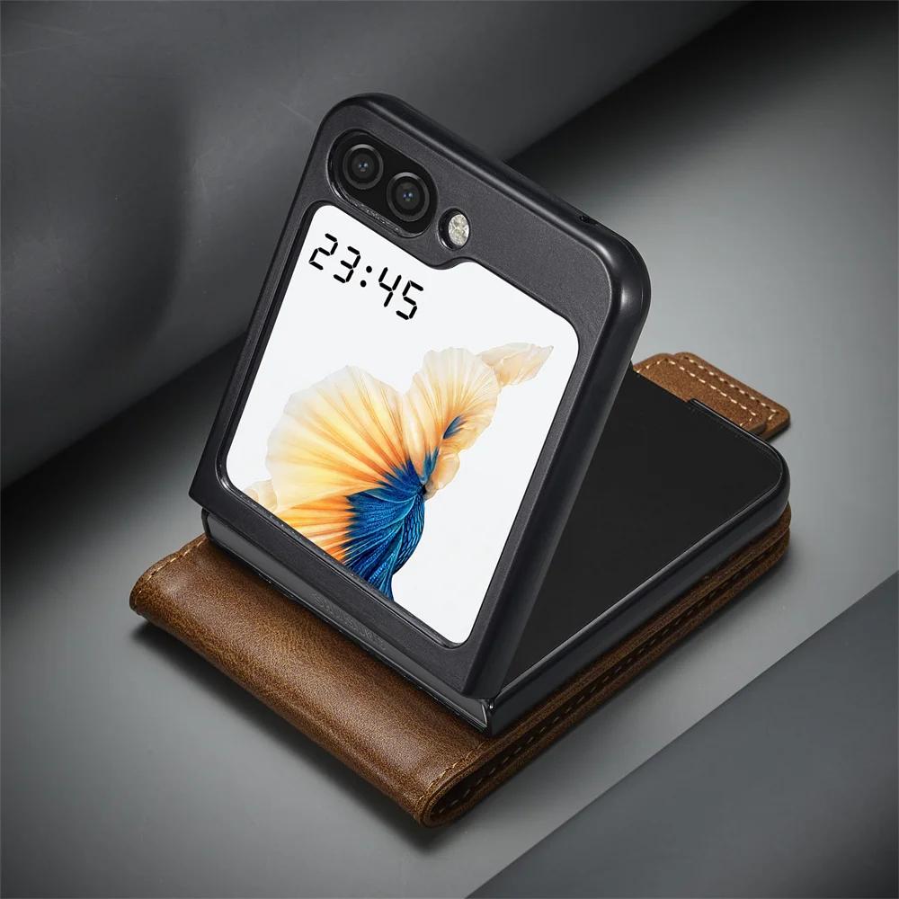 Роскошный кожаный чехол-кошелек для Samsung Galaxy Z Flip 7 fe 6 5 4 3 Flip7 Flip6 5G Чехол для телефона с держателем для карт Блокировка RFID