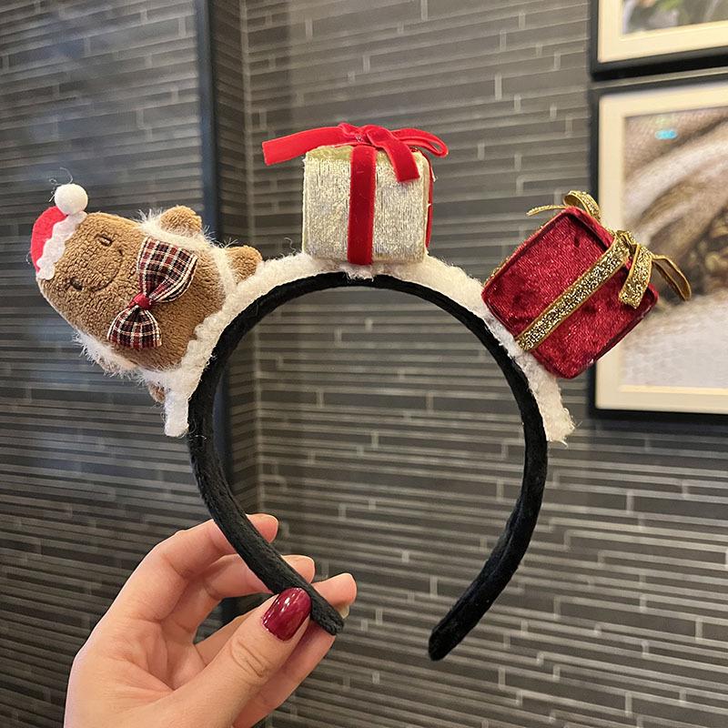 Повязка на голову с красным бархатным бантом в виде оленя - милый рождественский аксессуар для волос для девочек