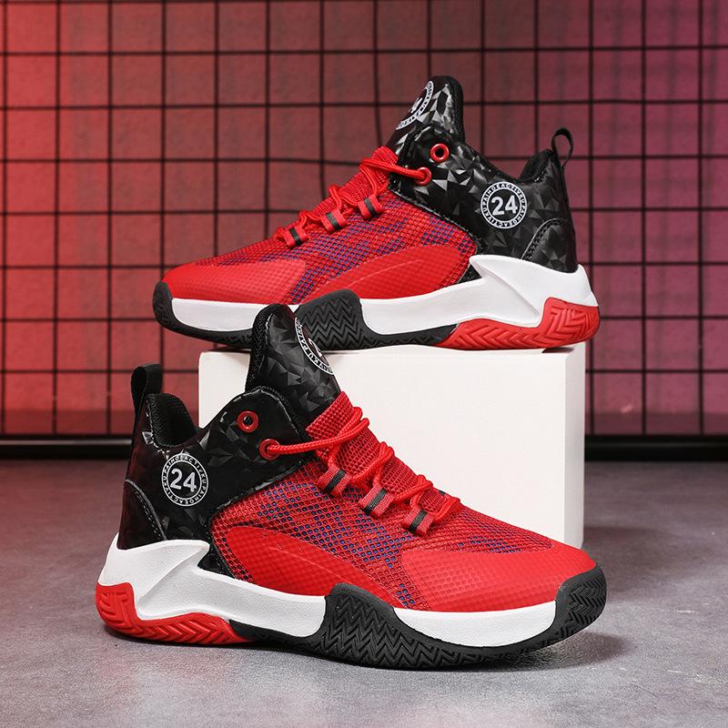 Популярные детские баскетбольные кроссовки с резиновой подошвой и сетчатым плетением для мальчиков, кроссовки для учеников начальной школы, спортивная обувь для бега, нескользящая