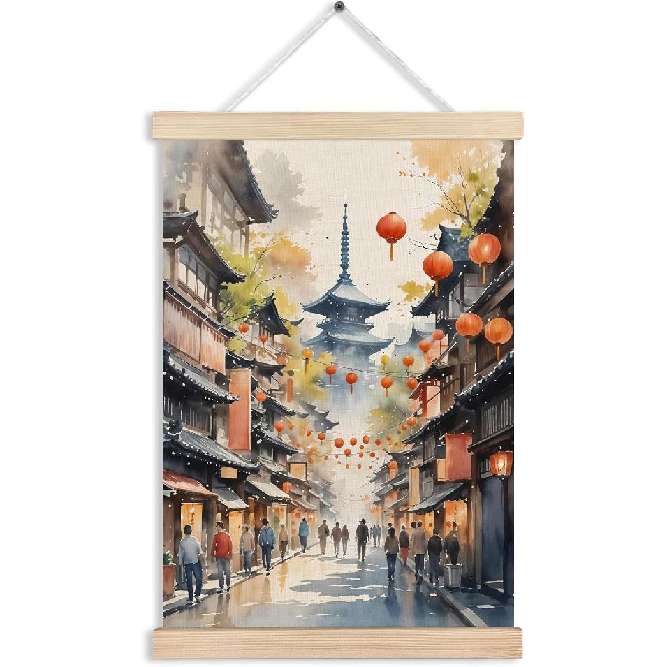 RYVJU Traditional Japanese Temple Wall Art Poster Hanger Frame, Japanese Room Decor, Asian Spiritual Nature Landscape Wall Decor Canvas Prints for