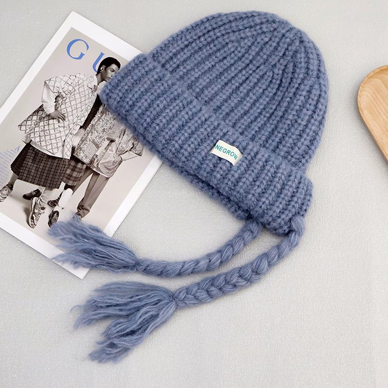 Red balaclava hat women's autumn and winter warm ear protection knitted wool hat showing a small face and cold-proof bag head hat