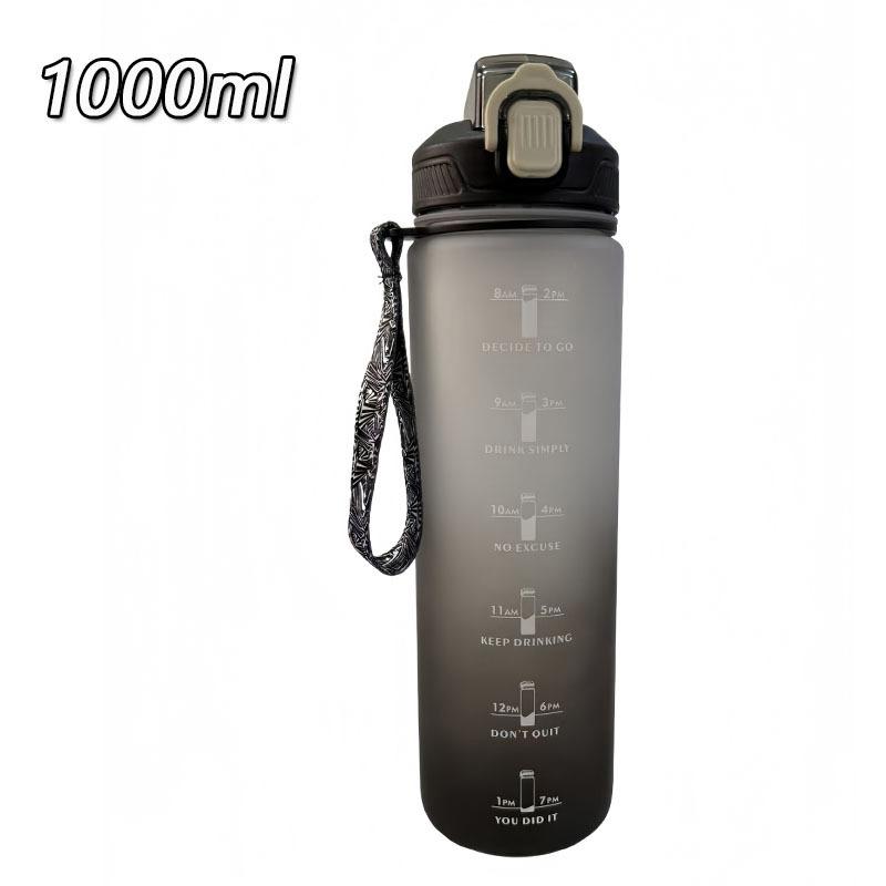 Gradient Frosted Time Marker Water Bottle, 1000ml Large Capacity Portable Sports Drinking Bottle with Flip Lid