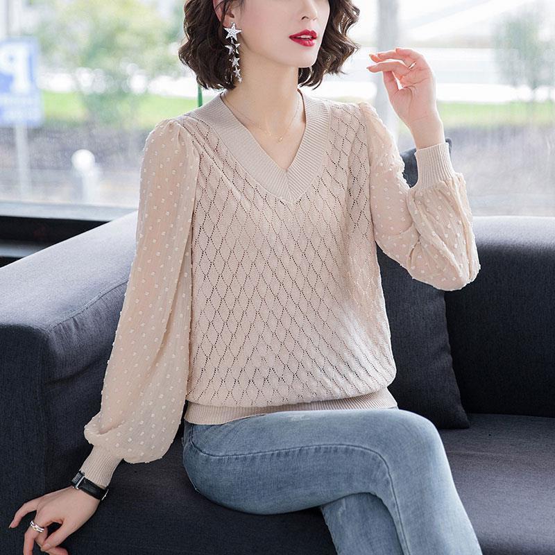 Женский трикотаж с v-образным вырезом, осень 2023, новый свободный свитер, женская нижняя рубашка