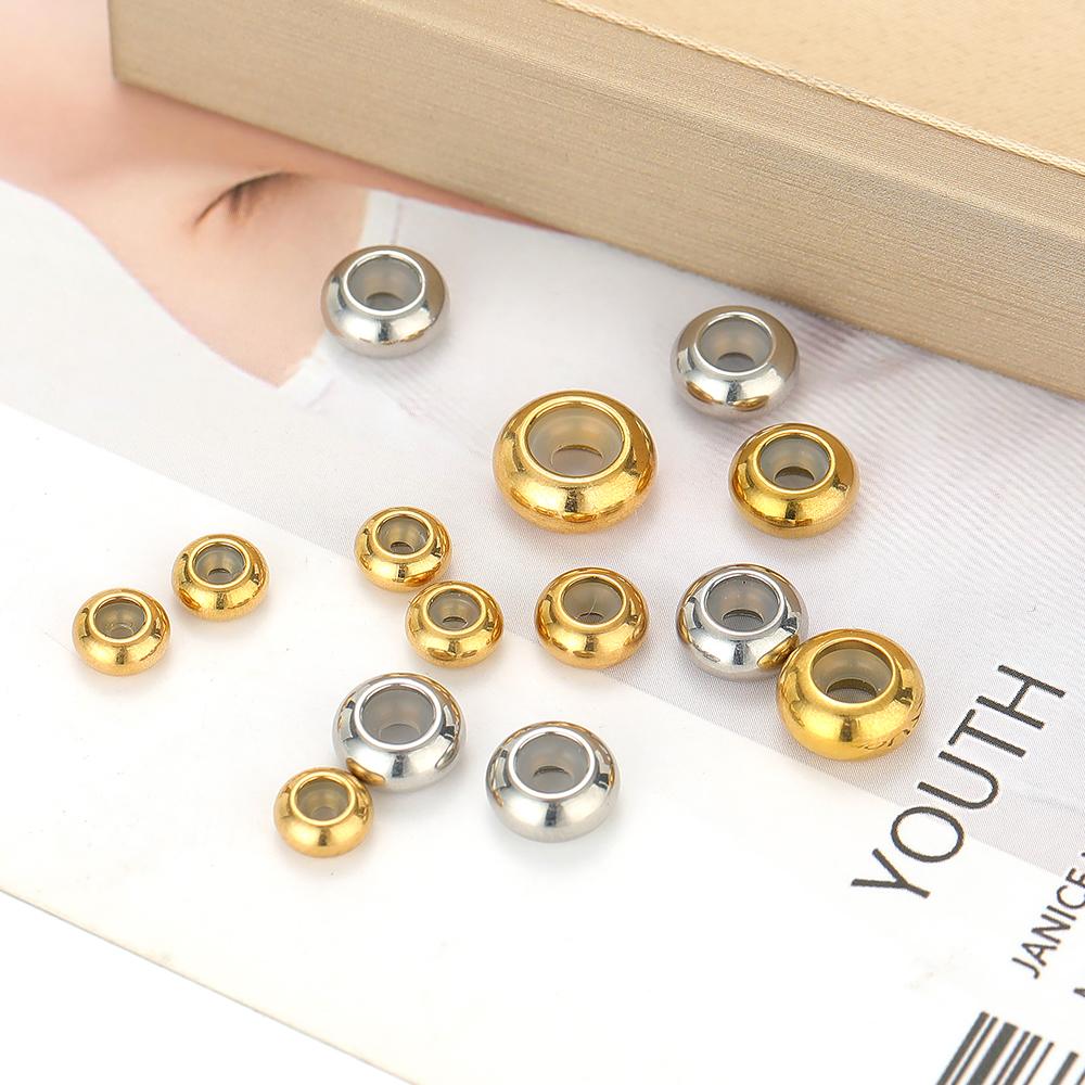 20pcs 6/7/8/10mm Stainless Steel Adjustment Beads with Non-slip Silicone Ring Gold Stopper Spacer Beads for DIY Jewelry Making