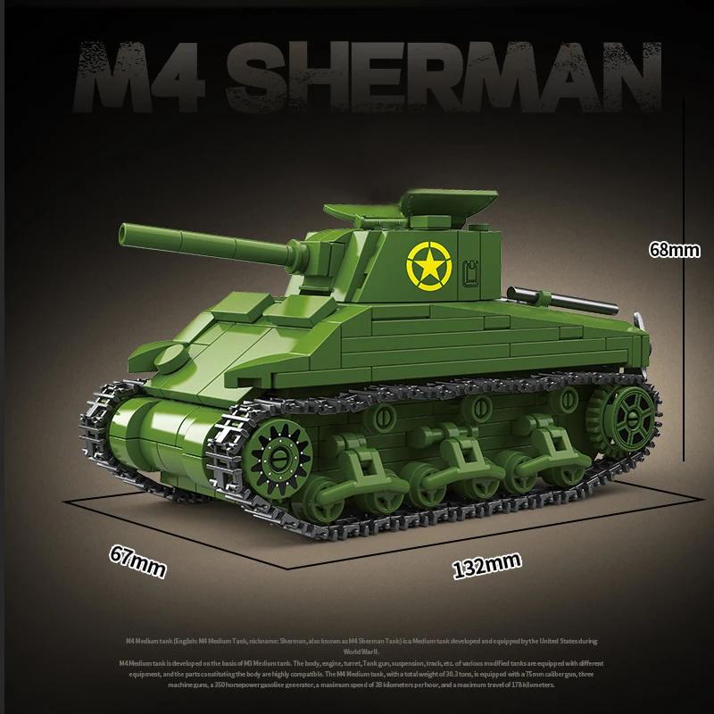 US Army Military World War WW2 M4 Sherman 75 Medium Tank Building Blocks Stuart Tank Bricks Educational Toys designed for Kids Gift