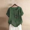 Women Loose Casual Tops Button Linen Daily Boho Tunic T-shirt Short Sleeve Blouse