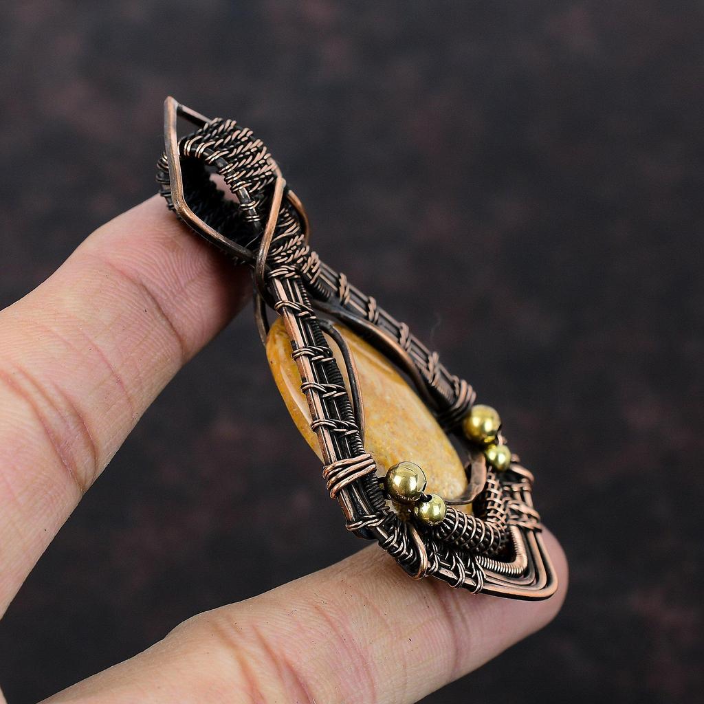 Fossil Coral Pendant Copper Wire Wrapped Pendant Gemstone Pendant Fossil Coral Jewelry Handmade Pendant For Gift Copper Wire Wrapped Jewelry