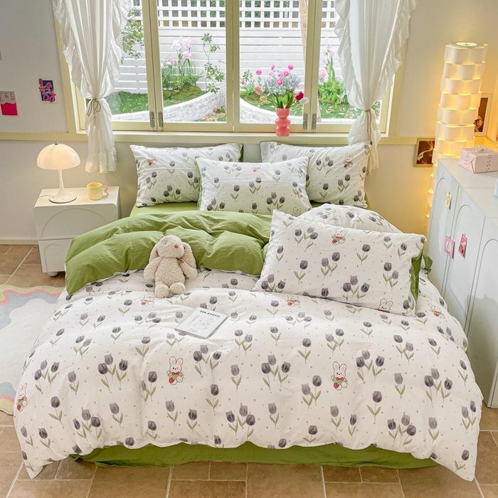 Класс А Материнский и младенческий класс Выстиранный хлопок Двухслойная пряжа Набор из 4 предметов Шапочка для кровати Студенческий набор из 3 предметов Простыня Пододеяльник Пододеяльник