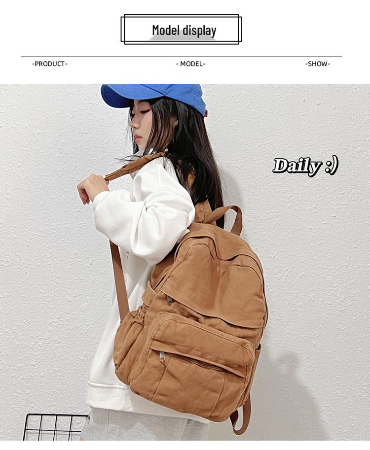 Solid Color Retro Backpack - Large Capacity, Casual Mori Girl Style for College Students and Fashionable Women