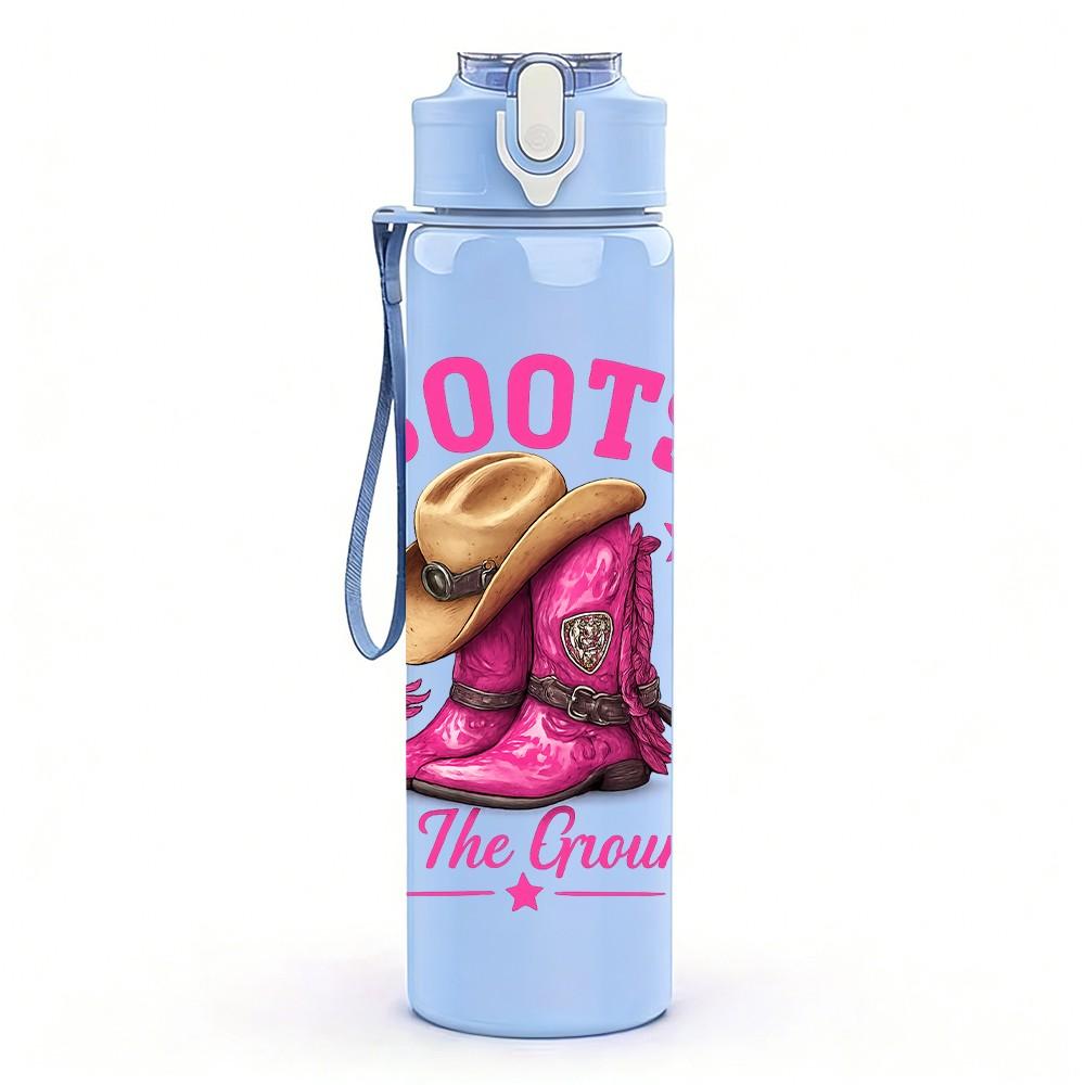 1PC Cowgirl Western Boots 750ml Color Plastic Sports Water Bottle Leakproof Flip Straw Lid Suitable for Sports Office Home Use