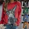 Женская пуловерная блузка с длинным рукавом и принтом осла, свободная толстовка