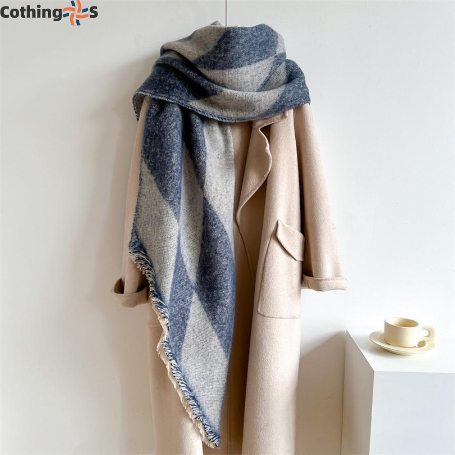 Checkerboard Checkerboard Scarf Faux Cashmere Fall and Winter Padded Fur Side Paragraph Thickened Warm Plush Scarf