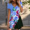 Summer Fashion Women's V Neck Short Sleeve Flower Printed Dress Sex Short Skirt Dresses