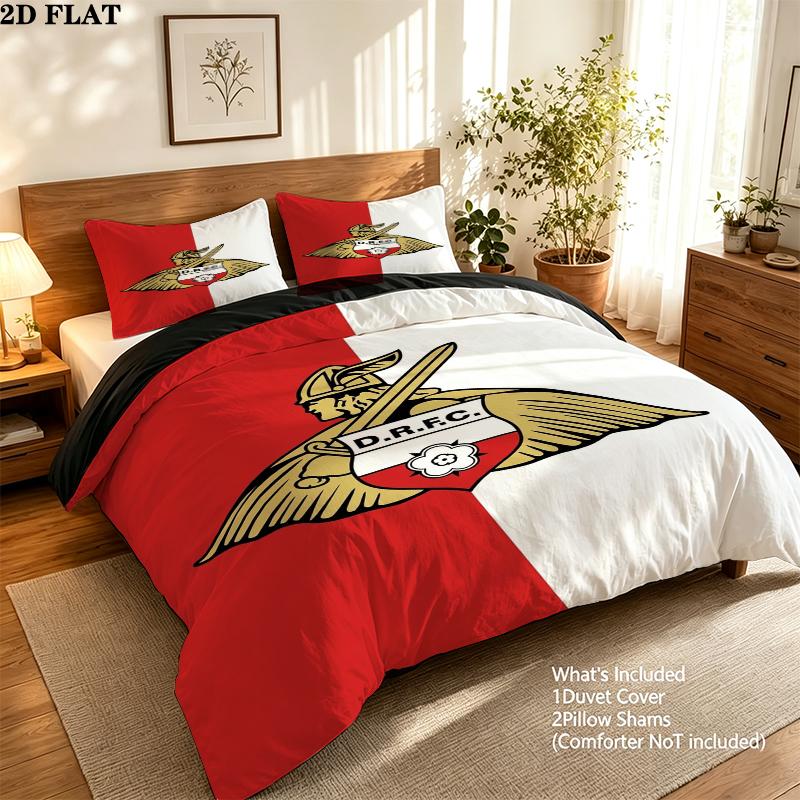 Doncaster Rovers FC Pattern Bedding uilt Set uilt Cover Pillowcase Home Decoration Birthday Gift (1 * duvet cover + 2 * pillowcase without core)