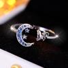Простые серебряные кольца с луной и звездами для женщин и девочек, модные регулируемые украшения с голубым цирконием и кошкой