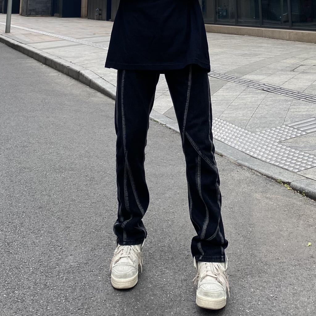 Мужские прямые джинсы в европейском и американском стиле с ретро-строчкой, свободный дизайн, нишевые жареные уличные брюки