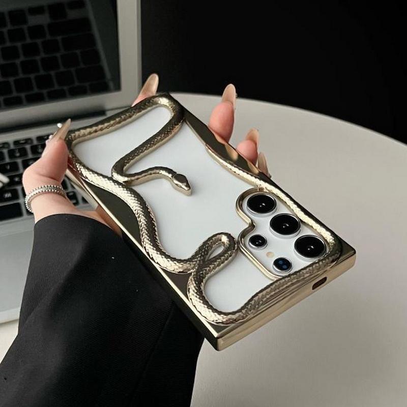 3D Змеиное покрытие Мягкий силиконовый чехол для телефона для Samsung S25 Ultra и других - Ударопрочный, Полый дизайн в нескольких цветах