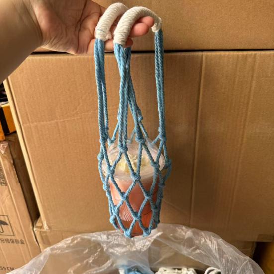 Handwoven Cup Sling Bag Hand Knitted Reusable Coffee Cup Holder Tea Cold Brew Carrier Decorative Water Cup Covers