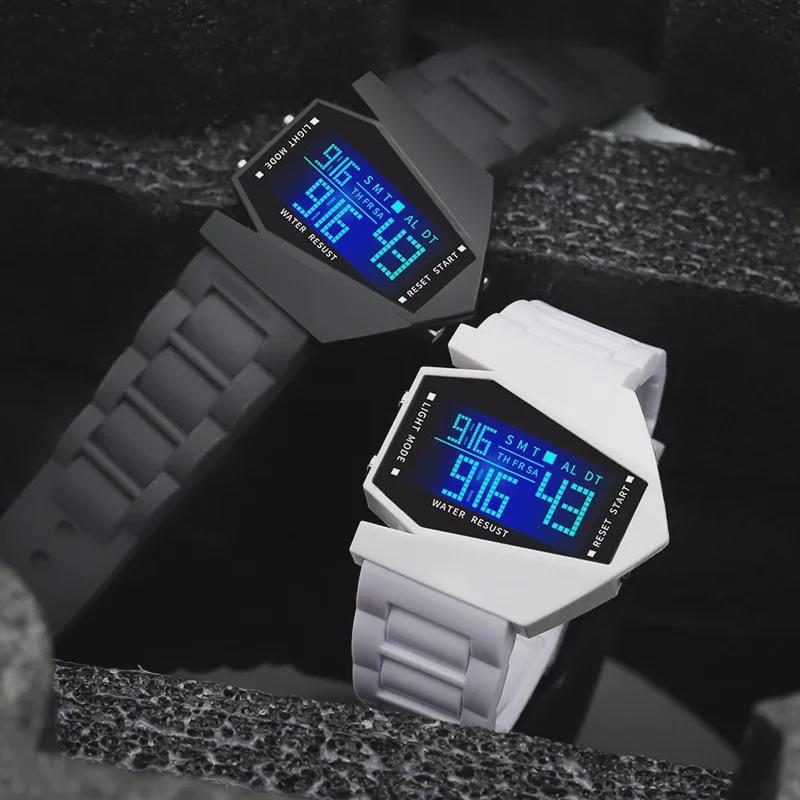 "Square LED Sports Watch for Men, Women, and Kids - Luminous Display, Fighter Aircraft Design"