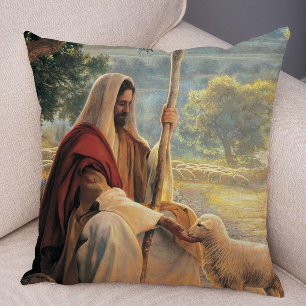 Vintage Jesus Christ Cushion Cover for Sofa Home Decor Colorful Cartoon Christ Savior Pillow Case Soft Plush Pillowcase xcm