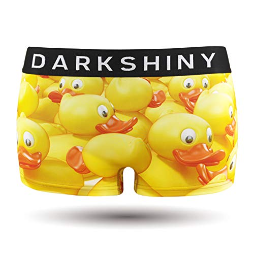 DARK SHINY Women's Boxer Briefs, Microfiber, Yellow Duck Print, Dark Shiny, Quick-Drying, Stretch, Comfortable Fit, Underwear, Gift