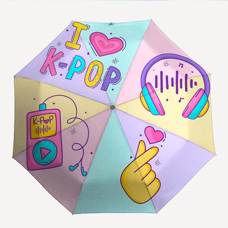 Модный K-pop складной зонт с автоматическим открытием/закрытием. Портативный и складной, идеально подходит для подарка, путешествий и повседневного использования.