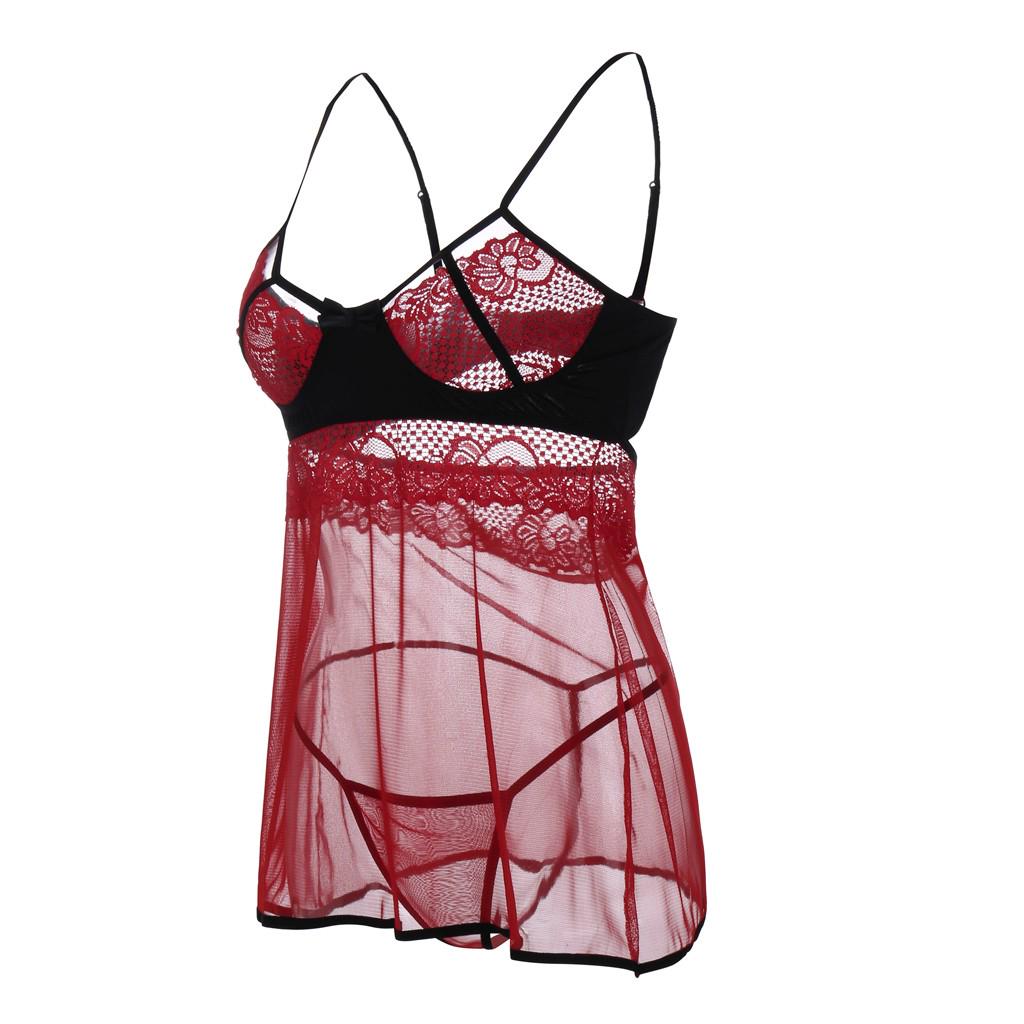 Sexy Wireless  Rimless Pajamas Lace Nightdress Silk Underwear Women Sleepwear