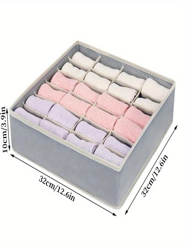 1 Piece Gray Fabric Storage Box with 24 Compartments - Foldable and Stackable Socks, Tie and Intimates Storage Box - Space-Saving Drawer Divider