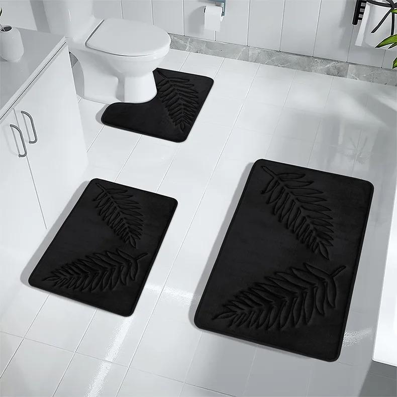 3 Piece Bathroom Mat Memory Foam Ultra Soft and Absorbent Leaf Bath Rugs Thick Washable For Bathroom Toilet Tub Mat Set