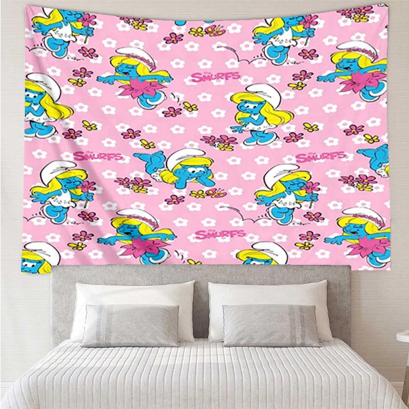 The Smurfs Print Tapestry, Backdrop, Easy Setup, Ideal for Bedroom, Office & Living Room, with Aesthetic Wall Hanging Decor.