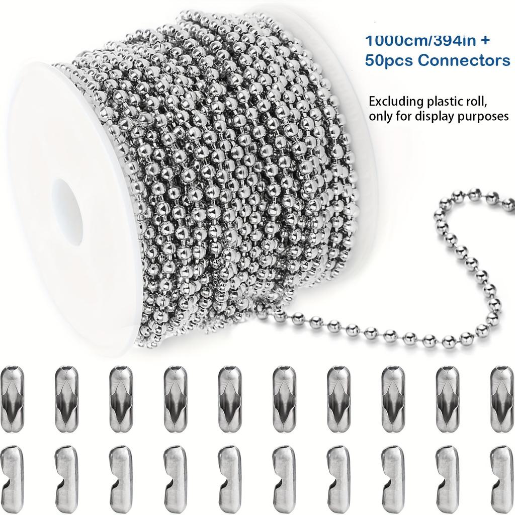 1000 см/393 дюйма стальная шариковая цепочка с бусинами для собачьего жетона цепочка с бусинами металлическая молния маленькая шариковая цепочка с бусинами 50 шт соединитель 33 фута 3,0 мм )