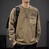 American Trendy Brand Design Sense Zipper Pocket Long-Sleeved T-Shirt Men'S Autumn Retro Washed Loose Crew Neck Sweater