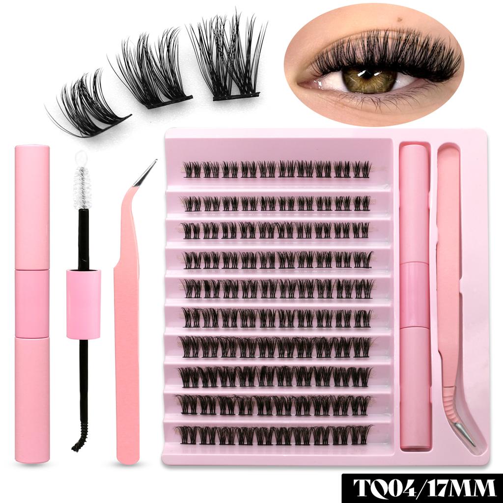 GROINNEYA DIY Eyelash Extension Kit Individual Lashes Cluster Mix Lash Clusters with Lash Bond and Seal and Lash Accessories