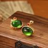 925 Silver Oval Emerald Inlaid Stud Earrings for Women - High-End Retro Style Jewelry