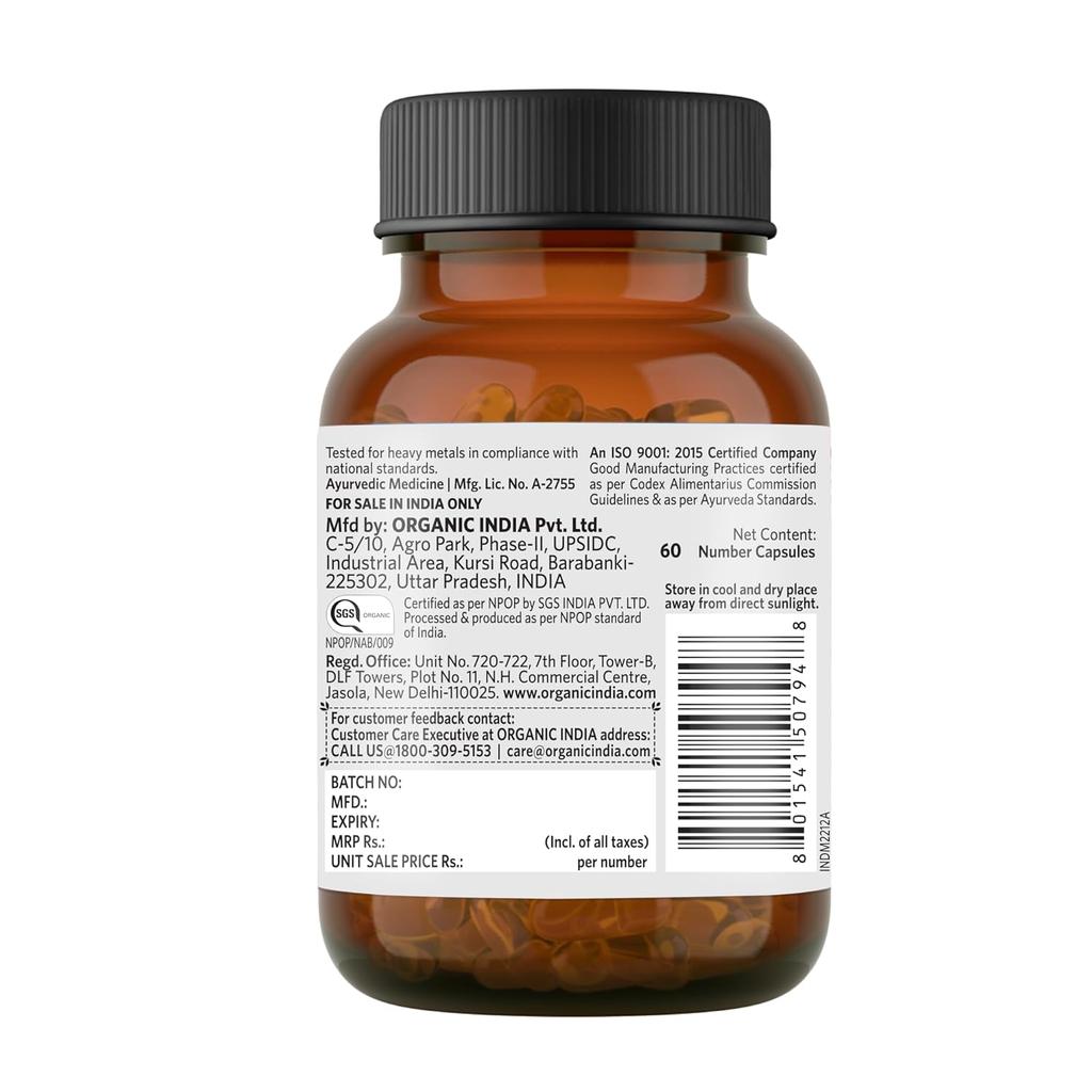 Organic India Turmeric Formula 60 Veg Capsules for Immunity, Inflammation Support, Metabolism, Skin & Joint Wellness