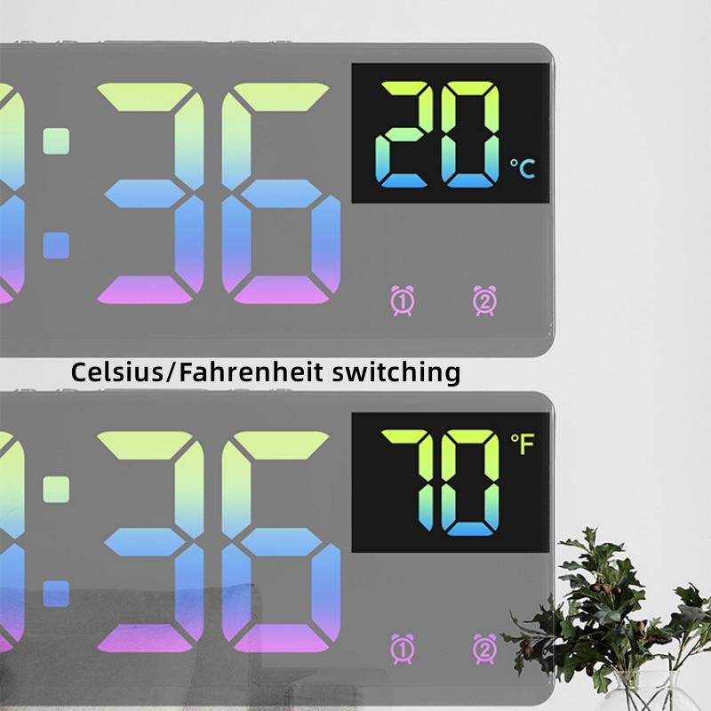 Зеркало с голосовым управлением, будильник, цифровая температура, двойной будильник, повтор, настольные настольные часы, ночной режим, 12/24 ч, светодиодные часы