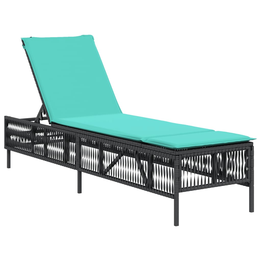Sun Lounger with Cushions Black Poly Rattan