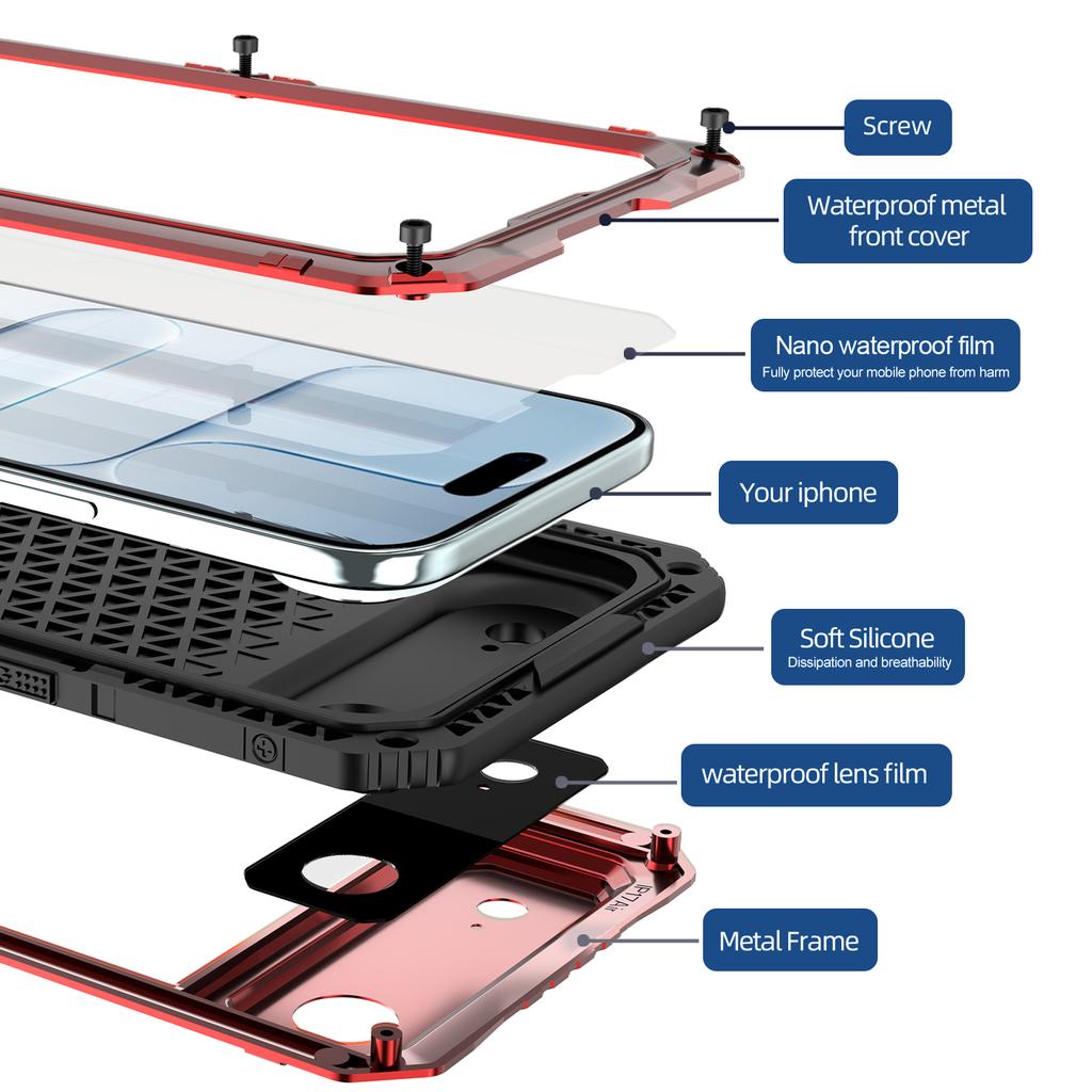 Водонепроницаемый металлический корпус IP68 для iPhone 17 Pro Max 17 Pro Air Водонепроницаемый Ударопрочный Чехол Защитное Стекло для Экрана