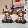 §Pastoral Style Highland Cow Resin Flower Pot Multifunctional Creative Ornament Valentine's Day Gift Home Desktop Decor