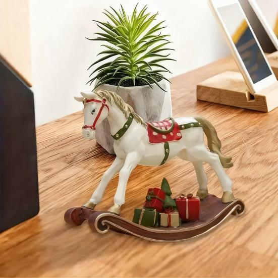 Yousheng Hand-painted Rocking Horse Statue Vintage Wooden Horse Figurine Resin Pony Sculpture Home Office Desktop Decoration Ornament
