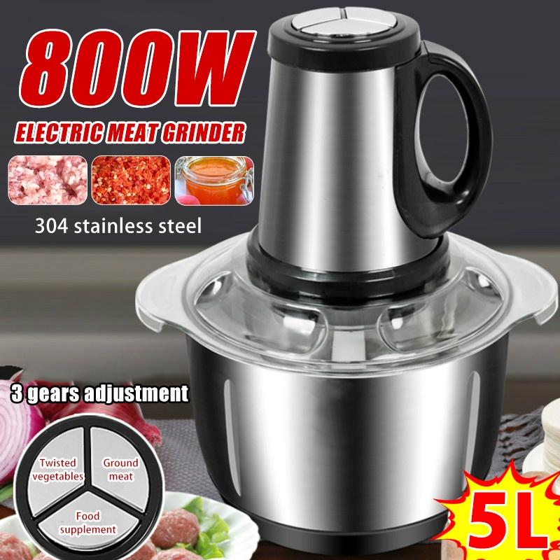 800W Electric Meat Grinder Food Mixer Blender 3 Speed Stainless Steel Electric Chopper Mincing Machine Food Processors 5L