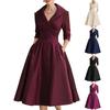 Women's Lapel V Sleeve A Line Neck Work Dress Long Swing Dress Formal Business