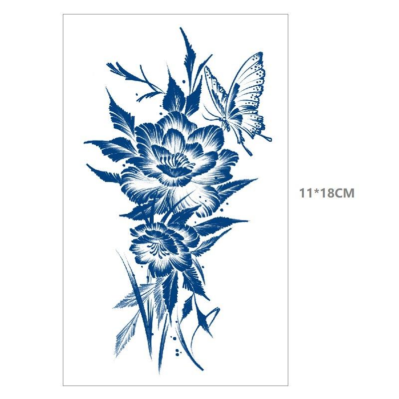 Herbal Juice Waterproof Butterfly Thorn Plain Flower Chest Semi Permanent Gradual Change Water Transfer Tattoo Sticker